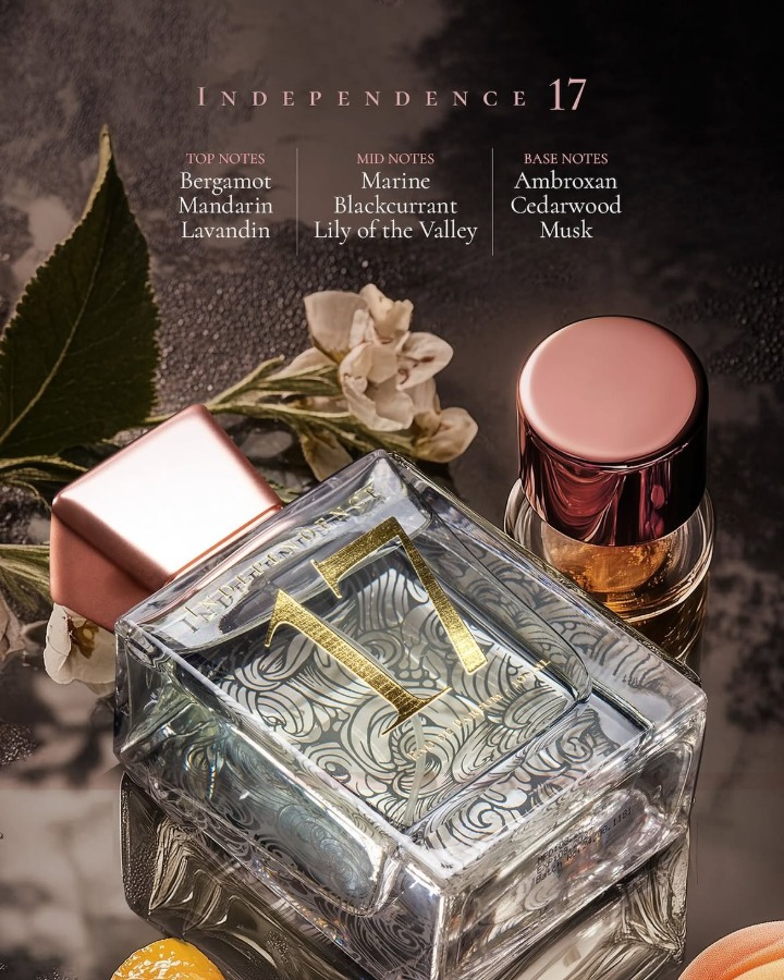 House of Arwuda Independence 17 fragrance poster with top, mid and base notes