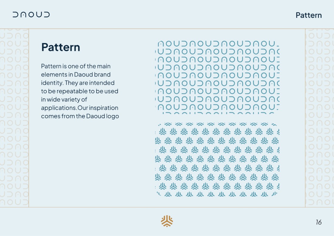DAOUD brand guideline, page 16: Pattern system