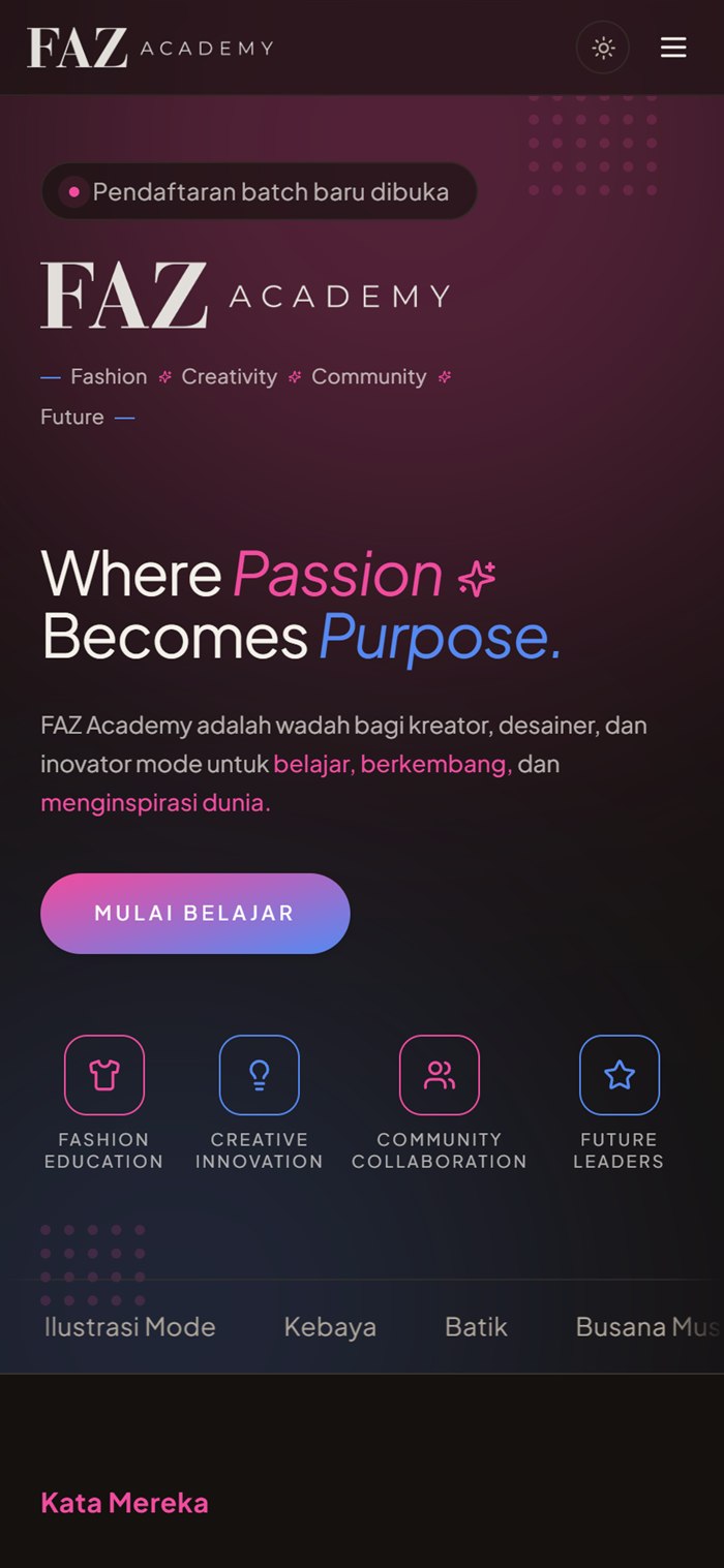 FAZ Academy mobile view